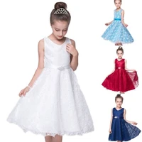 kid girls sleeveless dress summer lovely solid color hook flower performance dresses waist fashion mesh princess skirt