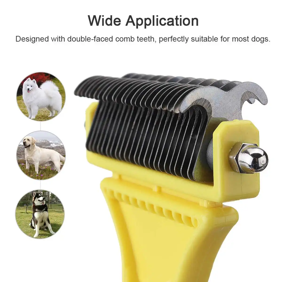 Professional Dog Brush for Hair Removal Stainless Double-sided Pet Comb Rake Efficient and Safe of Under-hair Knots | Дом и сад
