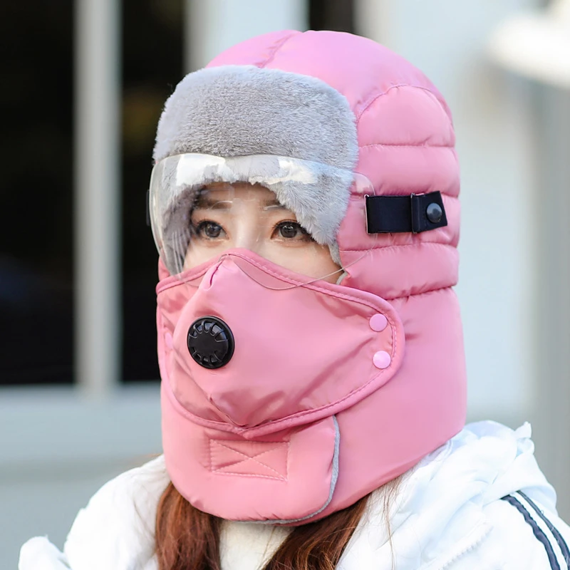 

Thermal Bomber Hats Winter Plush Earflap Trapper Ushanka With Glasses Men Women Pilot Aviator Faux Leather Fur Hat Snow Ski Caps