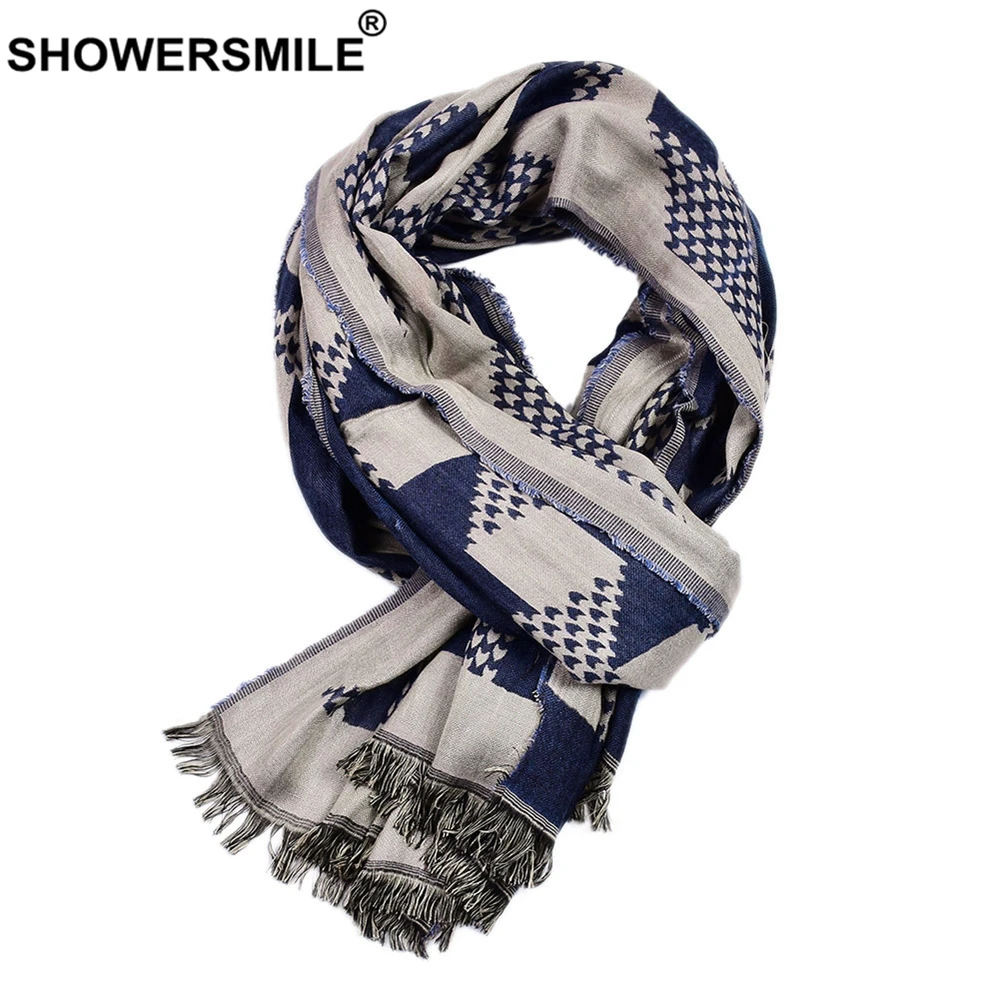 SHOWERSMILE зимний мужской шарф черный хлопковый льняной модный для мужчин с