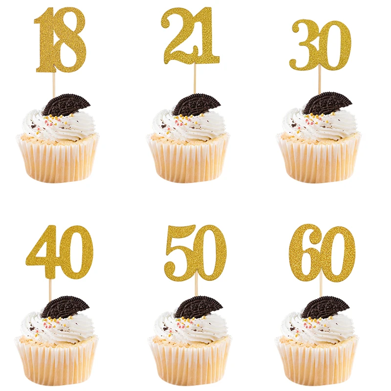 10 шт. золотой блестящий топ для торта на день рождения свадьбу Декор цифра флаги
