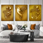 Золотая металлическая статуя, Художественная Картина на холсте, романтические постеры и принты для влюбленных, настенные картины, современный декор для гостиной