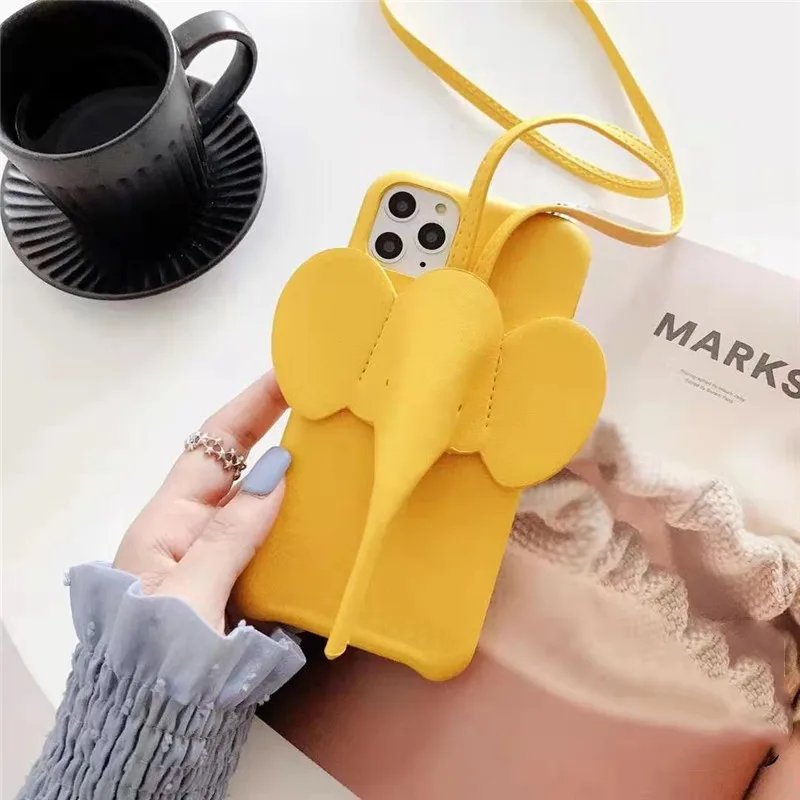 Luxury Official Cute Cartoon 3D Elephant With Brand Logo Phone Case for iPhone 11 Pro max 6 7 8Plus X XR XS PU Leather Cover |
