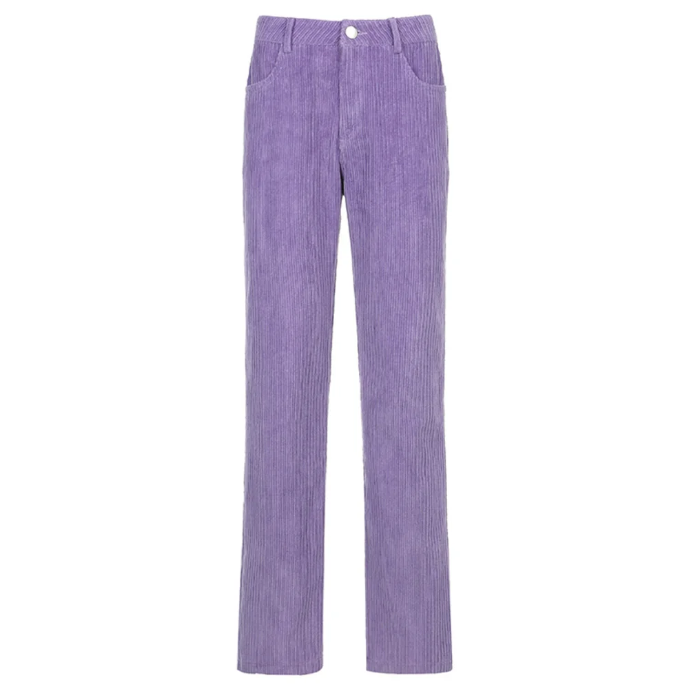 

XBUEN Women Corduroy Loose Straight Pants Harajuku Plain Purple Trousers For Female High Waist Woman Autumn Clothing Streetwear