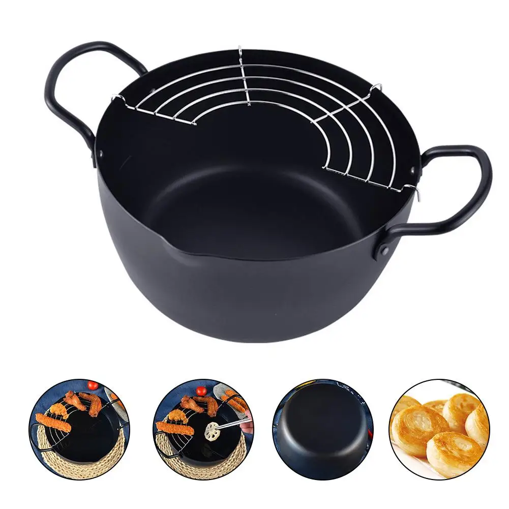 

Japanese Deep Fryer 22cm Iron Pot With Drain Rack Large Capacity Oil Pan Kitchen Cooking Accessories Tempura Fried Shrimp Pot