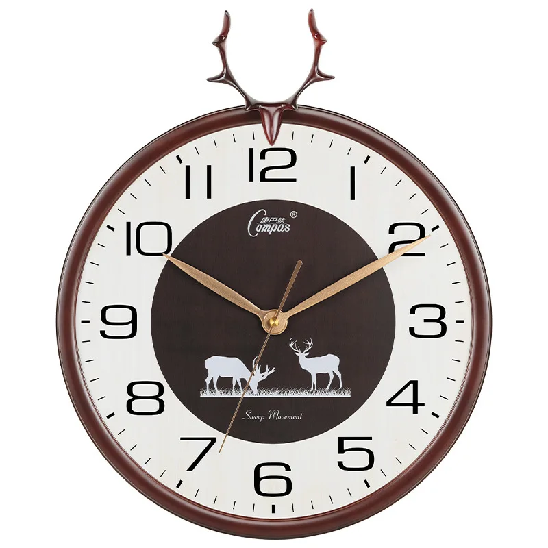 

Deer Head Hanging Clock 14-Inch Wholesale Modern Simple Home Clock Nordic Light Luxury Living Room Wall Clock