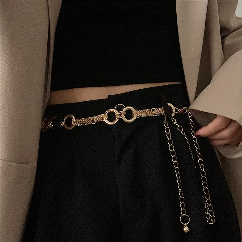 

Европейская и американская металлическая цепочка на талию для женщин, шикарный модный универсальный ремень для джинсов и платьев, украшени...