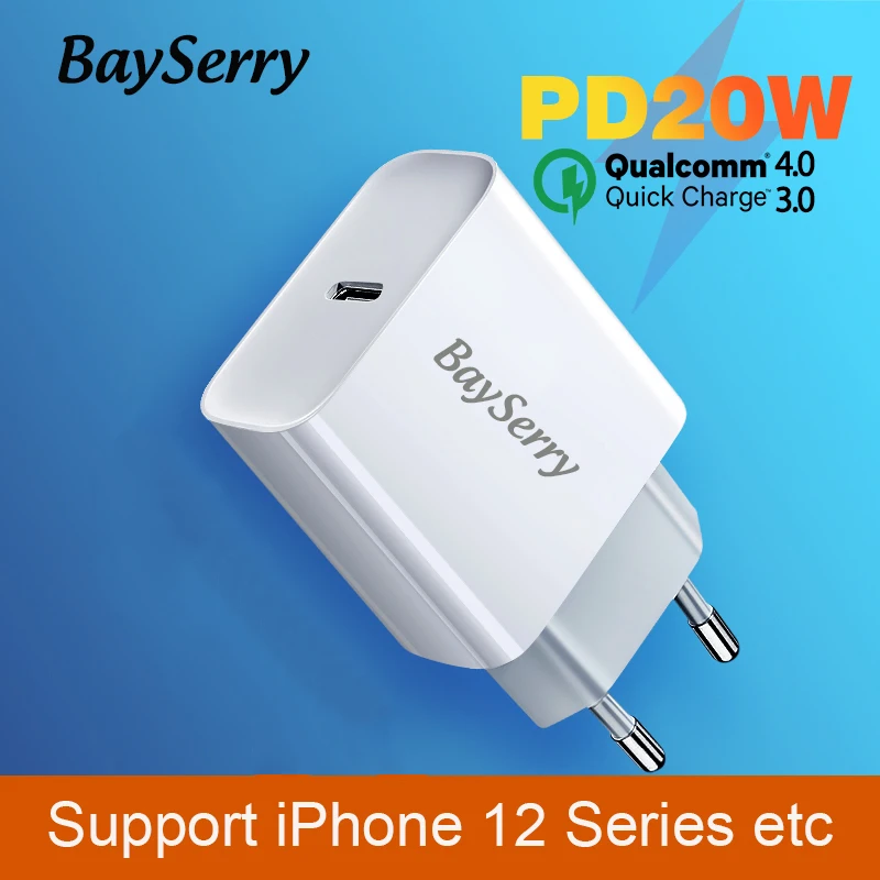 Быстрое зарядное устройство BaySerry 20 Вт PD QC4.0 3 0 для Apple iPhone 12 11 Pro 8 7 XR XS Max iPad mini USB Type C