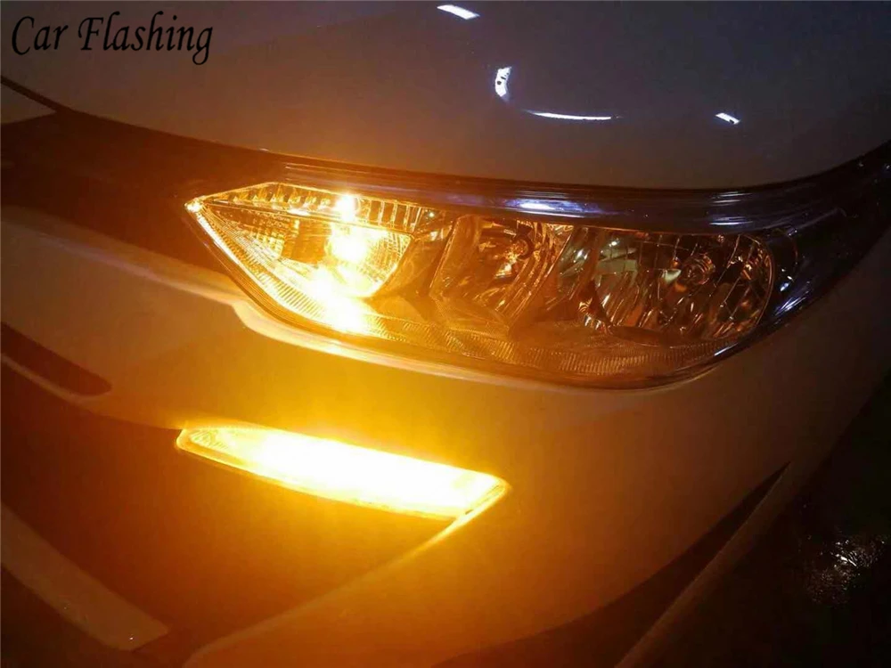 Задний тормозной бампер лампа для Toyota Yaris светодиодный DRL дневное Вождение ходовой свет Дневной свет желтый поворот противотуманная головка