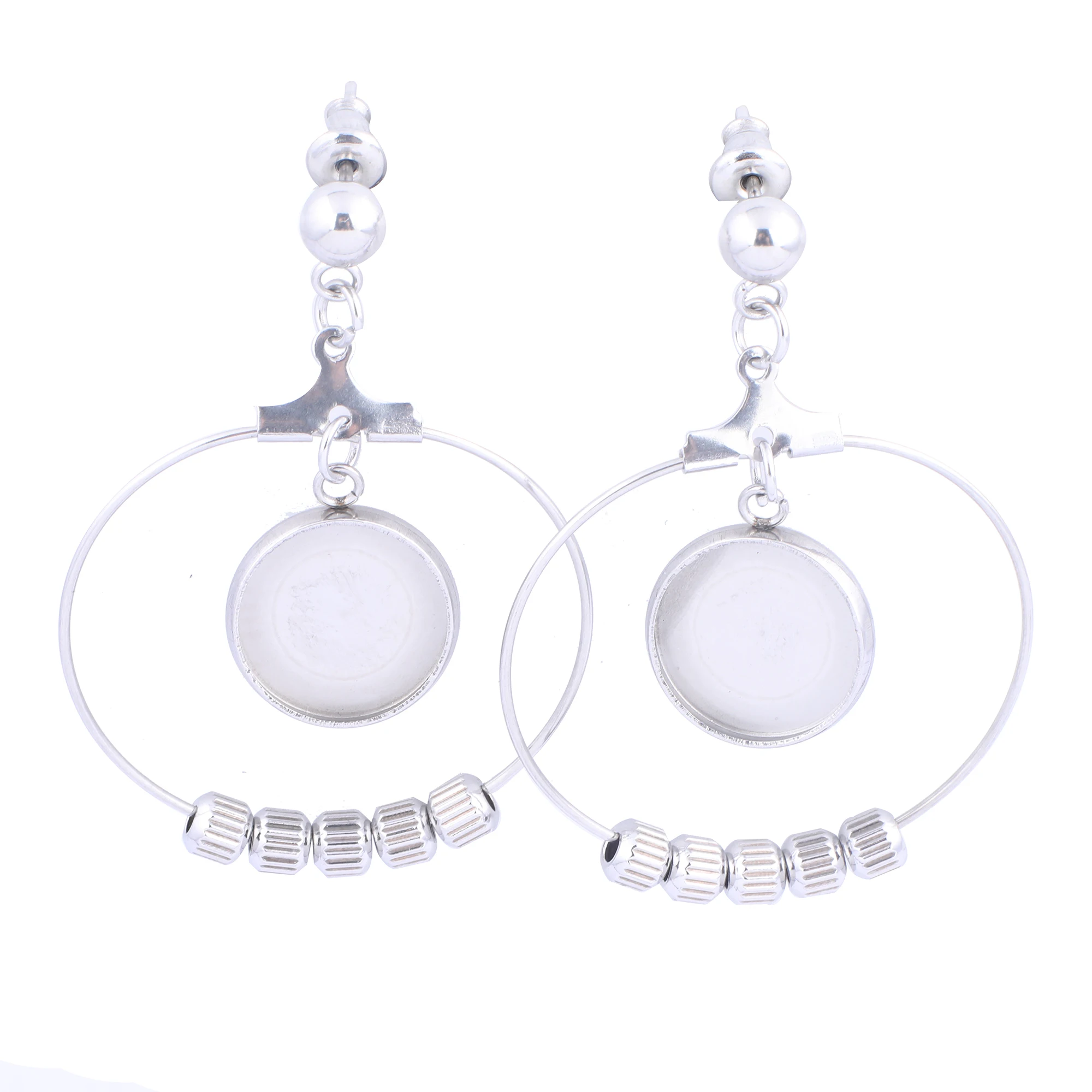 

10pcs Stainless Steel Hoop Earrings Base Blanks Fit 12mm Cabochon Bezel Settings Diy Post Ear Studs For Jewelry Making