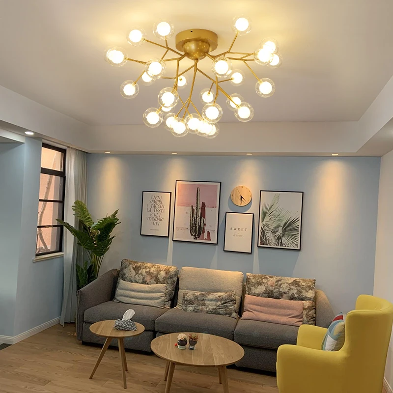 Luces de techo modernas de luciérnaga para sala de estar, decoraciones doradas para el hogar, lámpara de techo bajo con montaje empotrado, lámpara de lujo