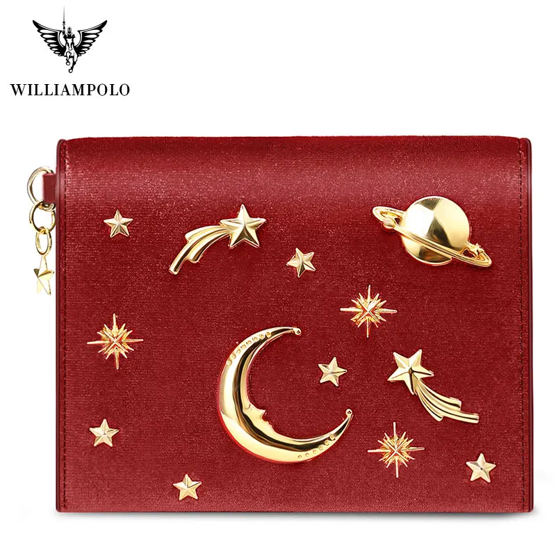 Новинка года. Брендовый женский кошелек от бренда WILLIAMPOLO. Бархатный мини-кошелек звездного дизайна. Тонкий кошелек. Модный кошелек на молнии для монет - Цвет: Red
