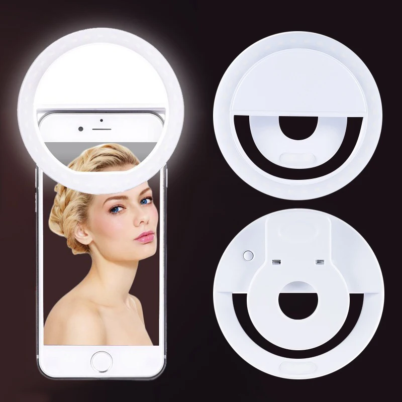 

Rechargeable Mini Mobile Phone LED Selfie Light Anchor Beauty Lens Live Broadcast Artifact Round Ring Mobile Phone Fill Light