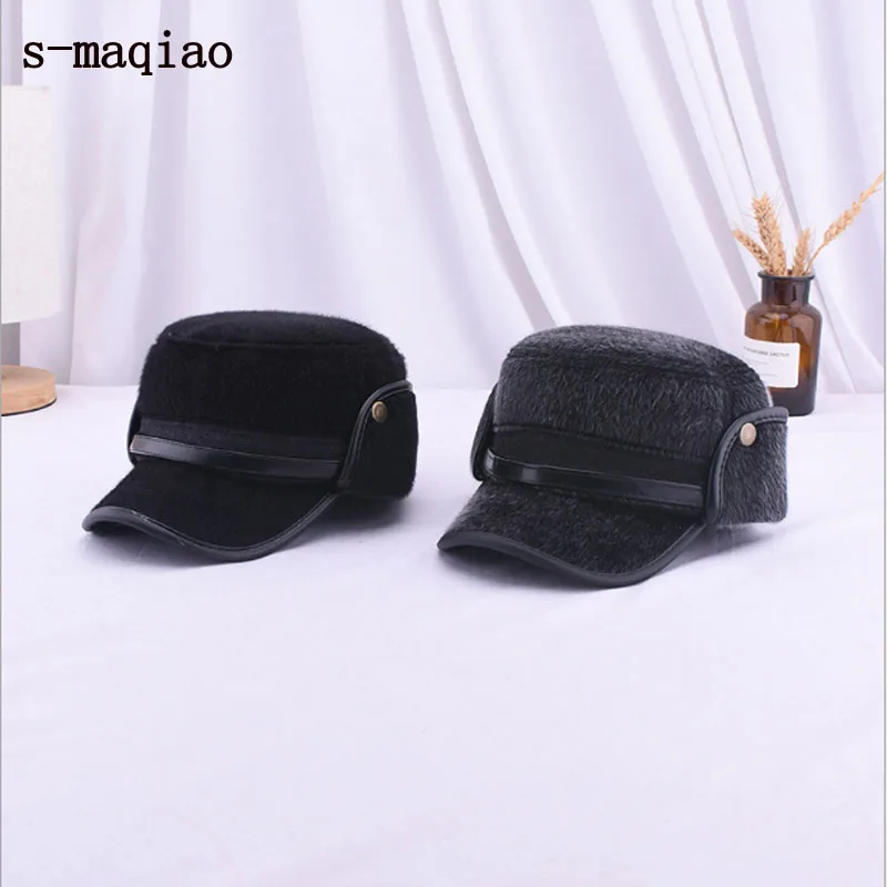 Мужская зимняя шапка черные шапки из меха норки зимние мужские теплые наушники