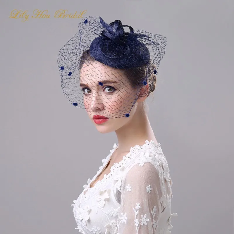

Вуалетка для женщин, Элегантные Свадебные шляпы с вуалью, темно-синие, черные, свадебные аксессуары для волос