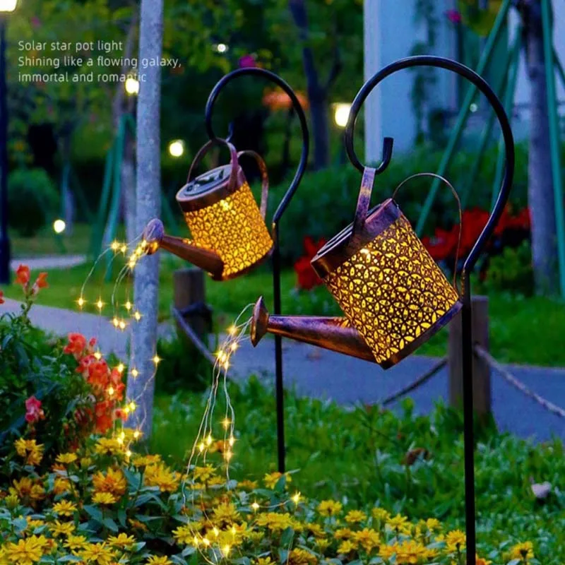 

Home Ourdoor Creative Metal Kettle Shaped Solar Palace Lamp Courtyard Garden Landscape Light Charge Under The Sun Glow In Dark
