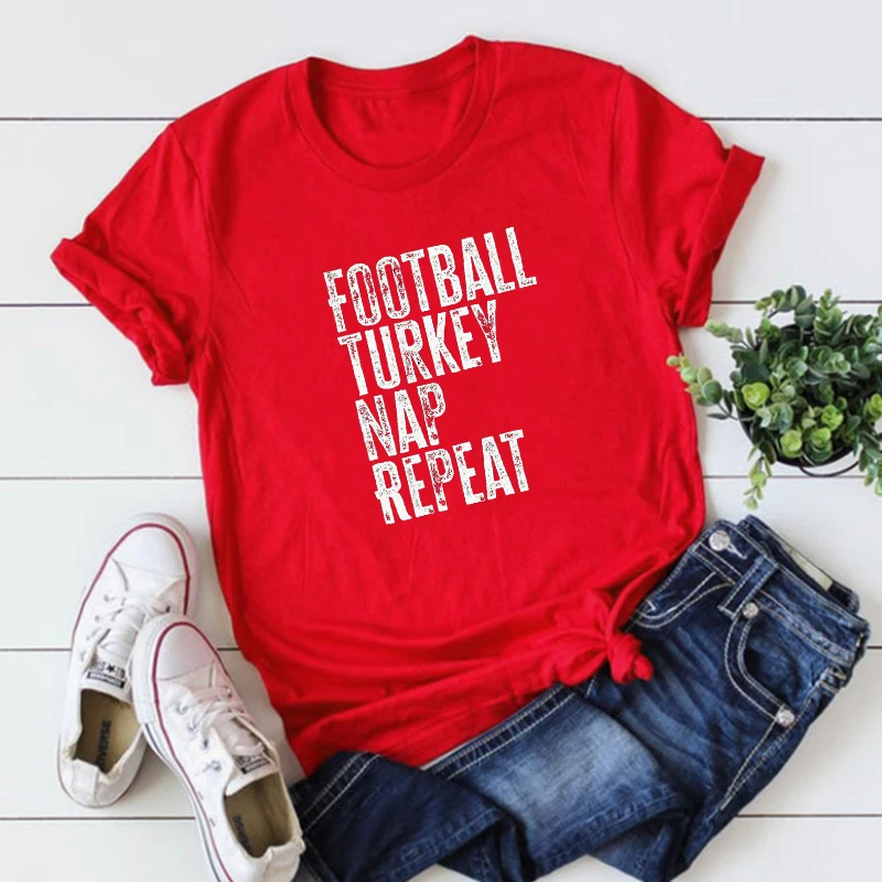 

Football Turkey Nap Repeat Graphic Tee Vintage Tops for Women Football Turkey Graphic T Shirts Vintage Clothes 100% Cotton M