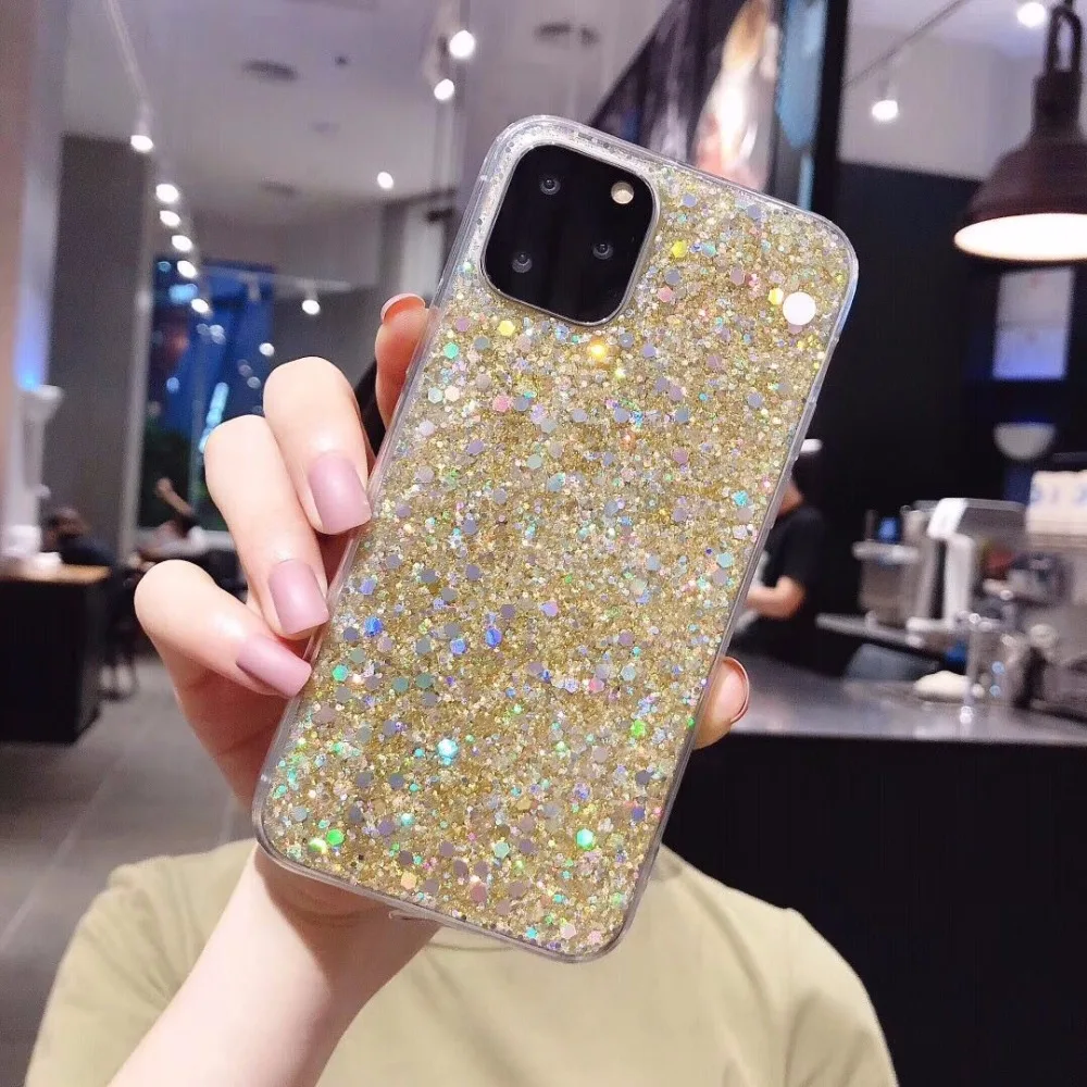 Блестящий блестящий чехол для телефона с блестками для iphone 11, 11Pro, Max, XS, Max, XR, X, 6, 6 S, 7, 8 Plus, цветной блестящий чехол s