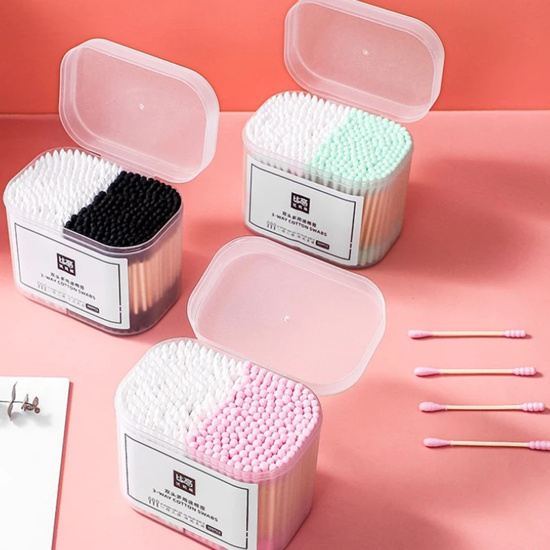 

300Pcs/box Cotton Swab Wood Sticks Soft Cotton Buds cleaning of ears