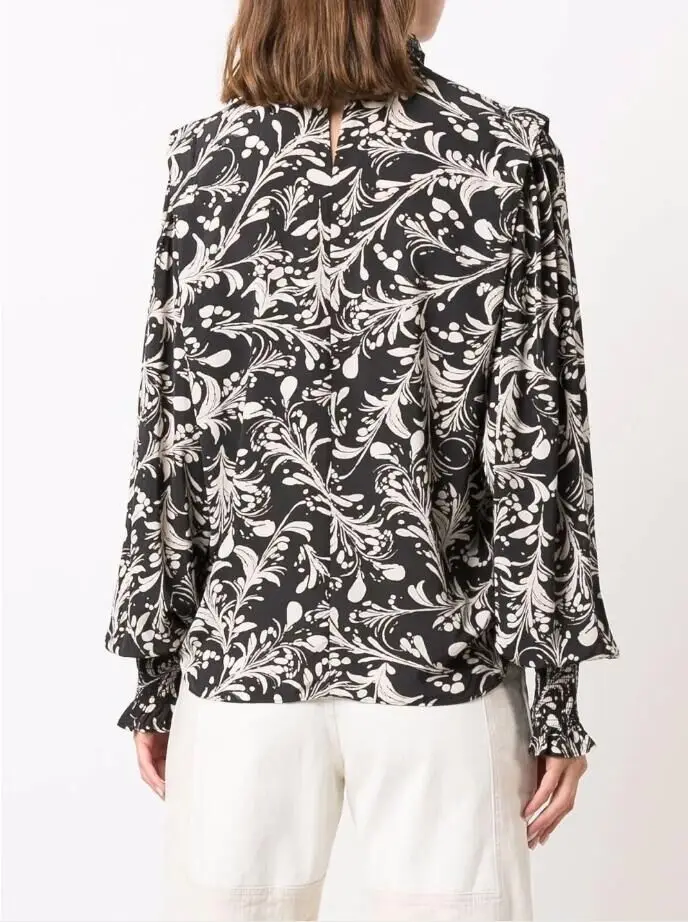 

Turtleneck Women Vintage Print Blouse 2021 Early Autumn Casual Female Loose Long Lantern Sleeve Shirt Tops