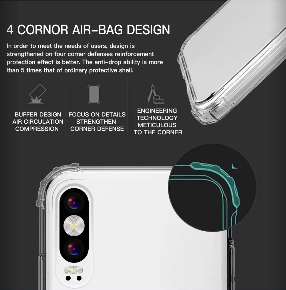 Роскошный противоударный чехол-подушка безопасности для huawei P10 P20 P30 Lite Plus Pro mate 10 20 Nova 3 3i 4 прозрачный мягкий кремний чехол 2