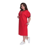womens large size dress fashion solid color half sleeve round neck zipper bifurcated dress casual street party elegant dress