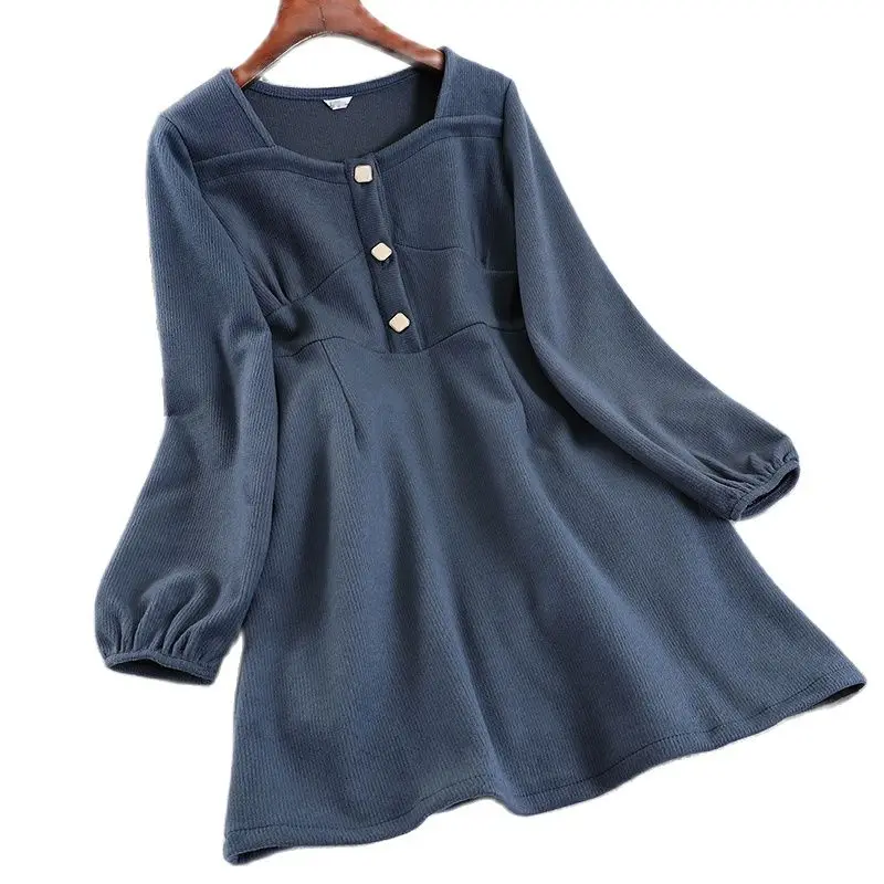 

2021 New Sweet and Square-neck Mid-length Skirt, Female Temperament, Autumn and Winter Wear, Fashionable Waist Slim Dress, Base