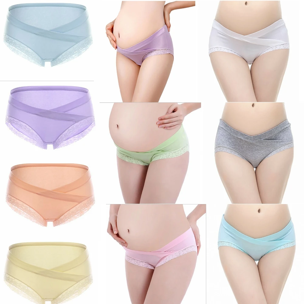 Ropa interior de maternidad de cintura baja para mujer, bragas de algod&oacute;n transpirables en forma de U, bragas suaves de embarazo-0