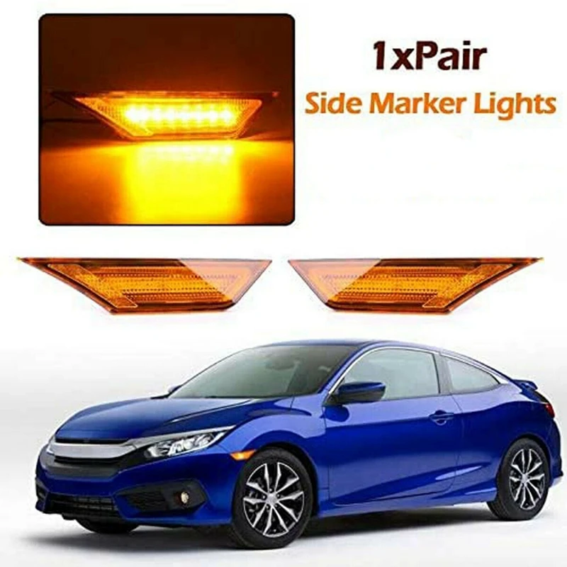 

2X LED Side Marker Light Turn Signal DRL Lamp Kit for Honda Civic 10TH 2016-2020 33800-TBA-A02 33850-TBA-A02