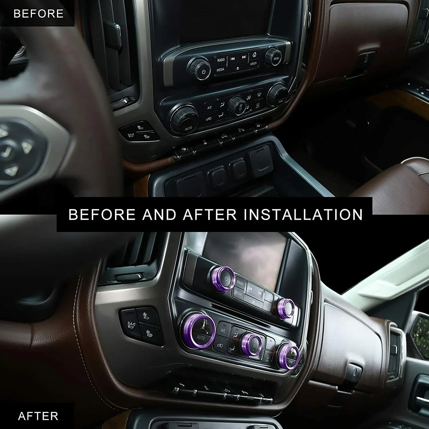 

8pcs Switch Button Knob Center Console Cover For Chevy Silverado 2014-18
