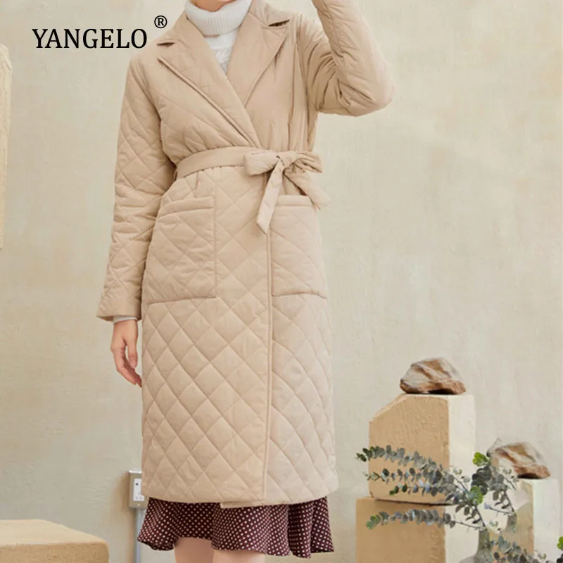

Женский пуховик Yangelo, длинная парка, повседневная стеганая куртка-макси, на осень и зиму, 2021