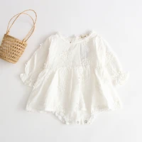 autumn new baby bodysuit white embroidery baby girl bodysuit dress