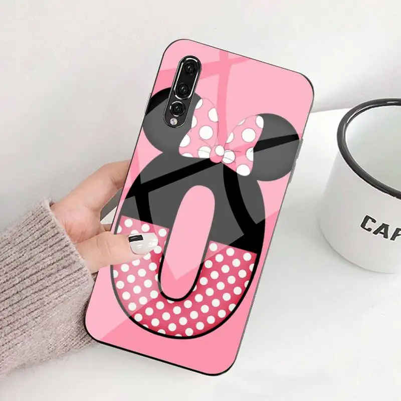 

Cartoon Mouse Bow 26 Letters DIY Printing Tempered Glass For Huawei P9 10 Plus 20 Pro Mate9 10 20 20pro Honor7A 8X 9 10 Nova3i 5