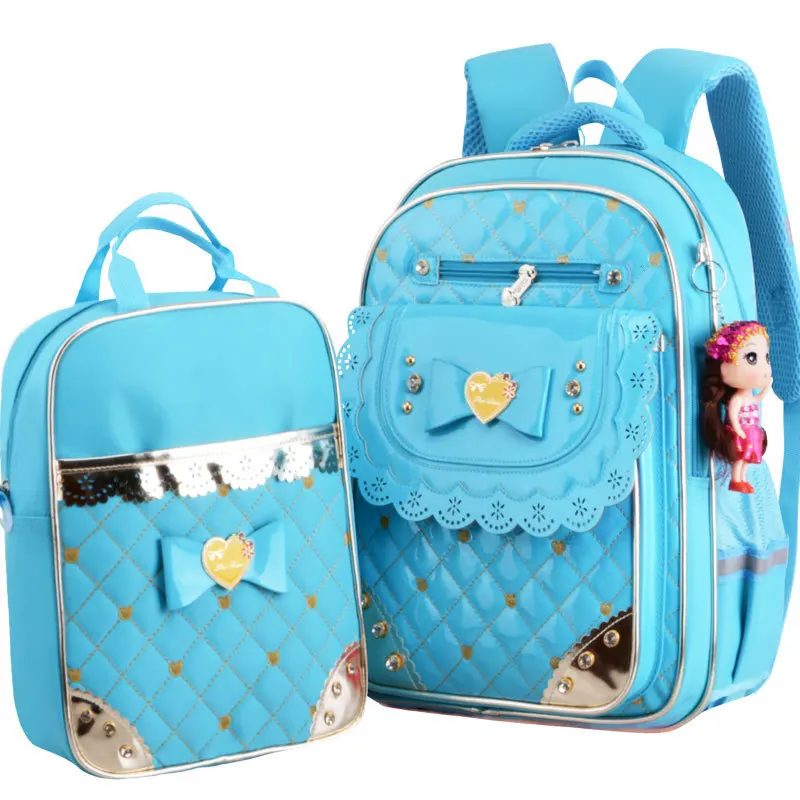 children Waterproof  school bags girls pu Schoolbag Primary school backpacks kids Orthopedic princess school backpack set
