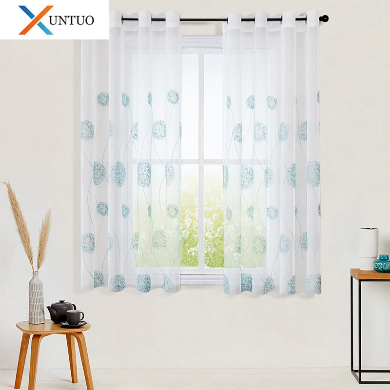 

Sheer Curtain for Window Short Curtain Voile Tulle for Kitchen Bedroom Living Room Embroidered Drape Half-Window Home Decoration