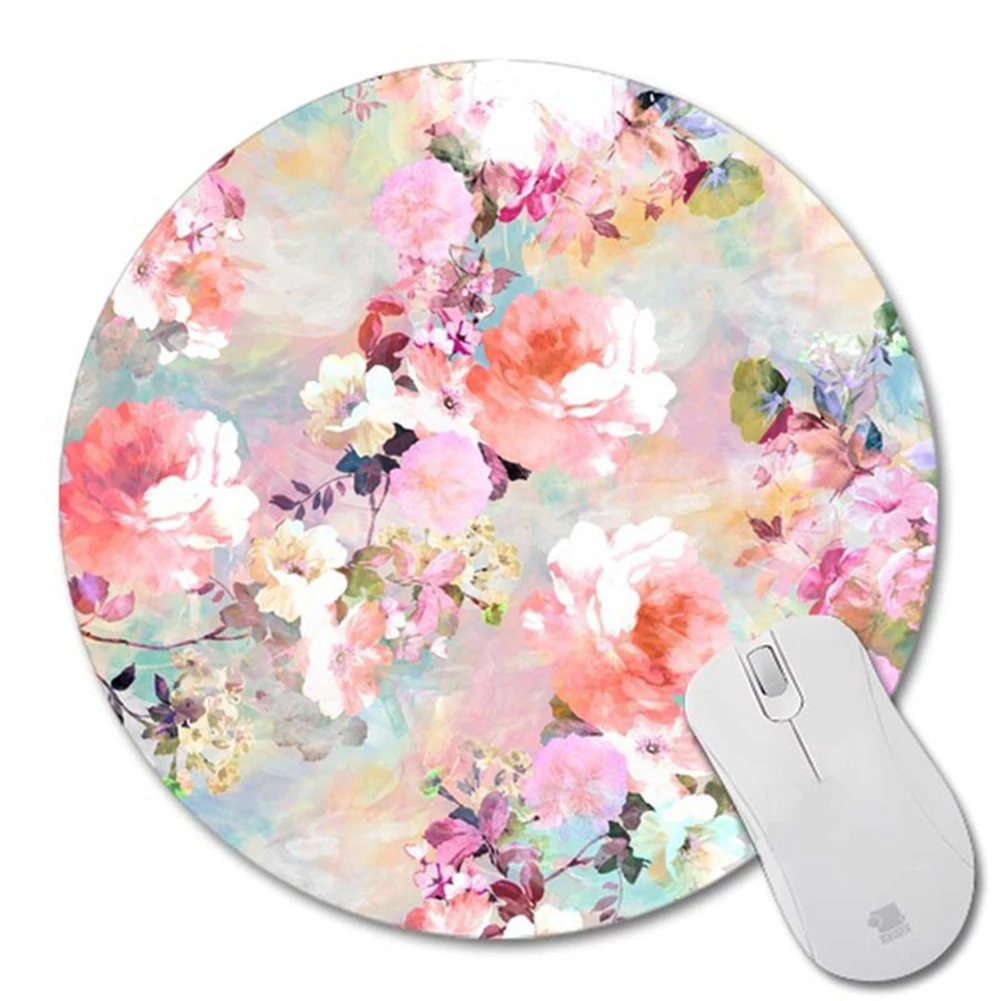 Mouse Pad Romantic Flowers Supplies Smooth Non-Slip Soft Cloth Custom Design Vintage Rubber Base Durable Gaming Round Shape | Компьютеры и