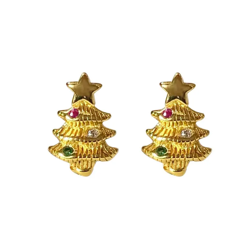 

Korean 925 Sterling Silver Simple Christmas Tree Stud Earrings Woman Pav Color Crystal Christmas Fashion Jewelry Accessories