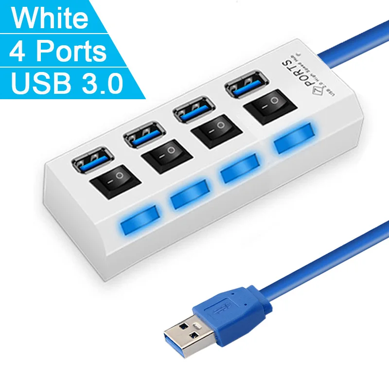 USB 3,0 концентратор 2,0 концентратор Мульти USB разветвитель 4/7 порт расширитель несколько USB 3 Hab USB3.0 концентратор с переключателем для ПК - Цвет: 4 Ports White 3.0