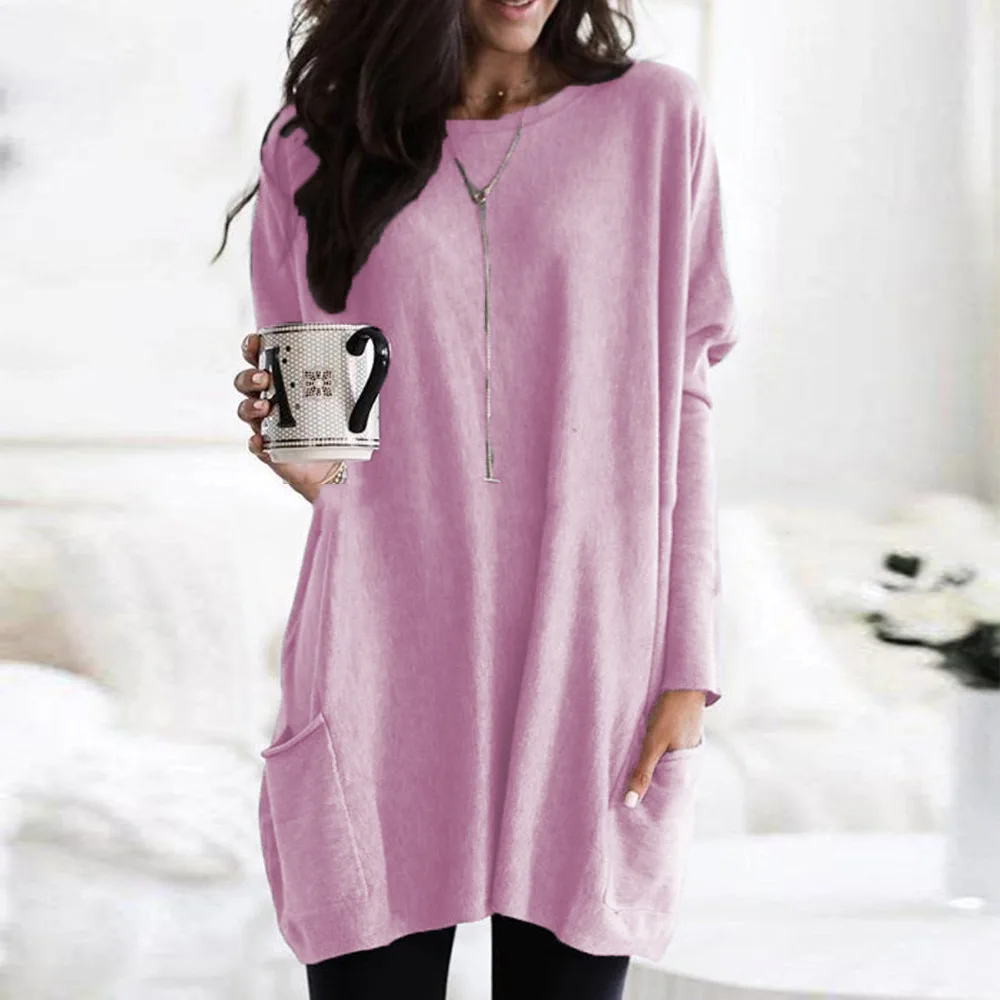 

Elegant Women Casual Loose O-Neck Long Sleeve T-Shirt Top 2020 Spring Autumn New Solid Plus Size Fashion Korean Stryle Pullover