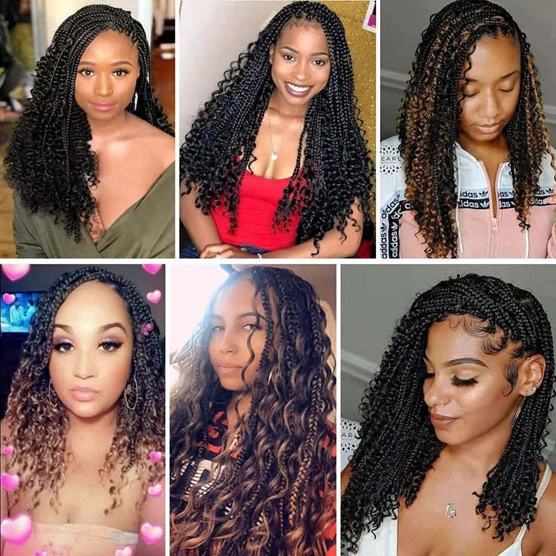 

Crochet Box Braids Hair with Curly Ends 12inch Goddess Box Braids Crochet Hair Bohemian Braiding Hair for Black Women