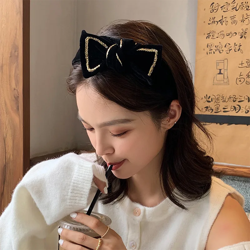 

Милая и милая повязка на голову, бархатные аксессуары для волос с бантом для девочек, новинка 2021, модная повязка на голову