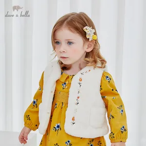 DBM15353-2 dave bellaмилое зимнее Детское пальто на пуговицах с цветочной вышивкой и карманами для девочек модный детский жилет без рукавов