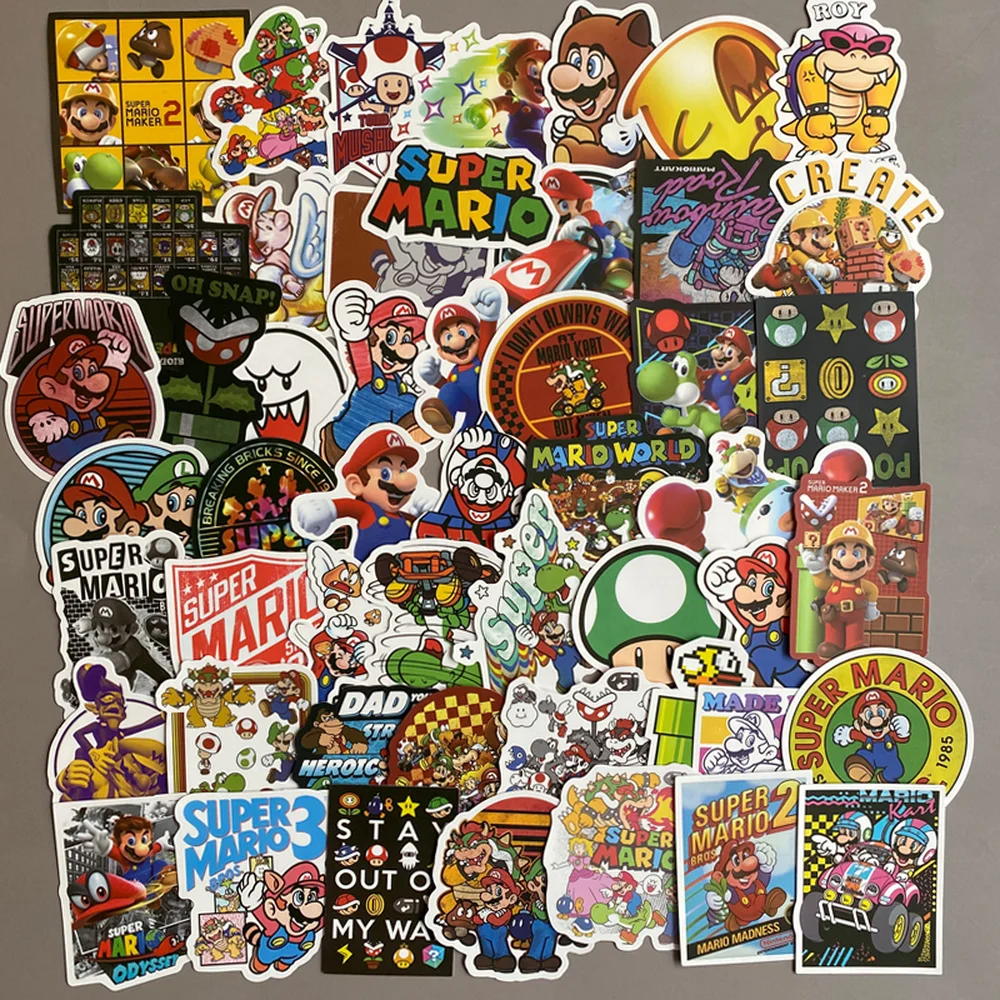 Super pegatina de Mario para juegos de Anime, Maleta impermeable, bricolaje, port&aacute;til, guitarra, monopat&iacute;n, tel&eacute;fono m&oacute;vil, ordenador, pegatinas encantadoras, 100 Uds.-2
