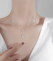 fashion simple double layer star moon charm necklace delicate clavicle chain zircon necklace for women jewelry