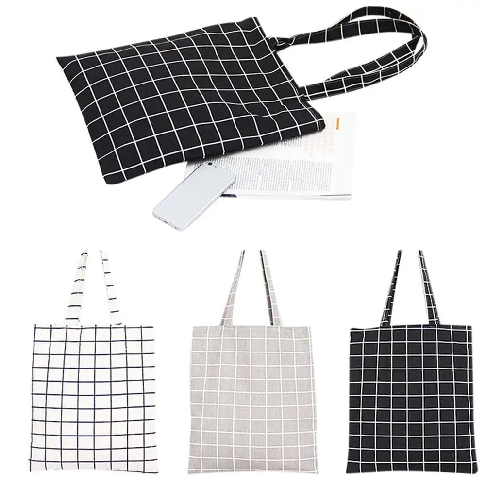 Женская Студенческая хлопковая льняная модная клетчатая сумка тоут через плечо