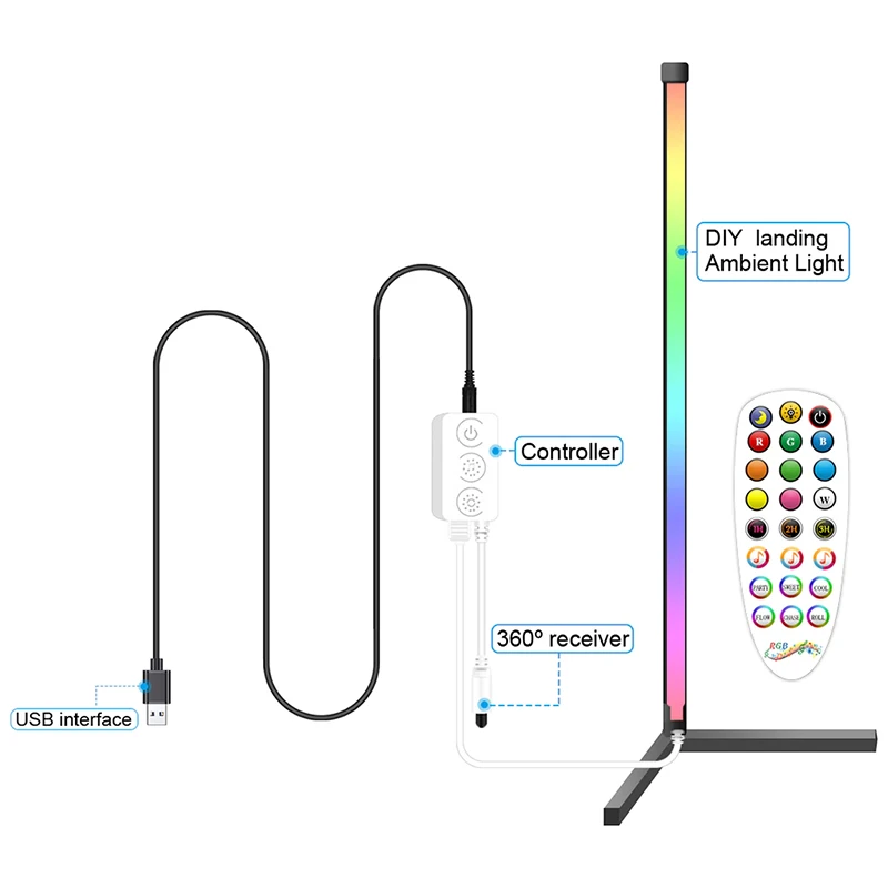 New 150cm RGB LED Floor Corner Light Indoor Dimmable Atmosphere Lighting Stand Streaming Gaming Decoration Lamp