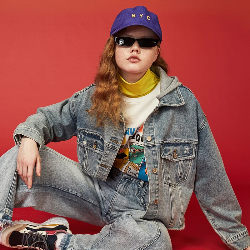 

Toyouth Spring Fashion Jeans Short Jackets Single Breasted Solid Hooded Basic Denim Jackets Coats