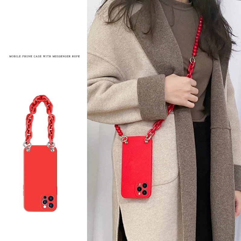 

Ins Crossbody Beads Chain For iPhone 12 XR X XS Max 6s 7 8 Plus 11 Pro Max SE 2020 Necklace Lanyard Phone Case Hand Carry