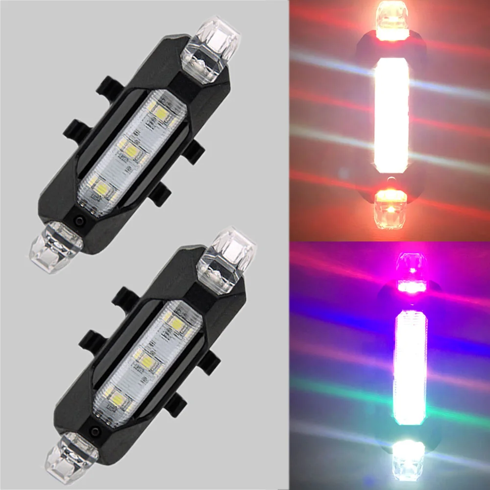 red white add colorf Zacro 2 шт. велосипедные фары 3 режима Led велосипед Предупреждение портативный свет USB Перезаряжаемый 1 комбо задний фонарь - Цвет: red white add colorf