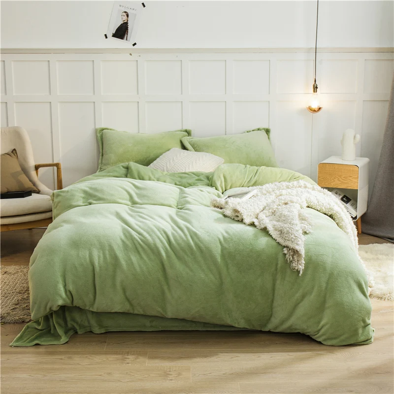 

2021 New Winter Flannel Fleece Bedding Set Warm Soft Home Linens Twin Queen King Size Sheet Solid Yellow Modern Duvet Cover 3/4